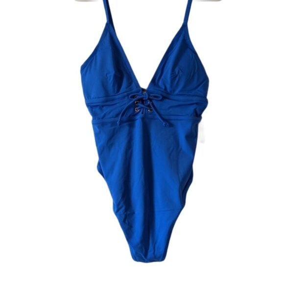 ✨ Shade & Shore Lace-Up One Piece Swimsuit Blue - Picture 4 of 5